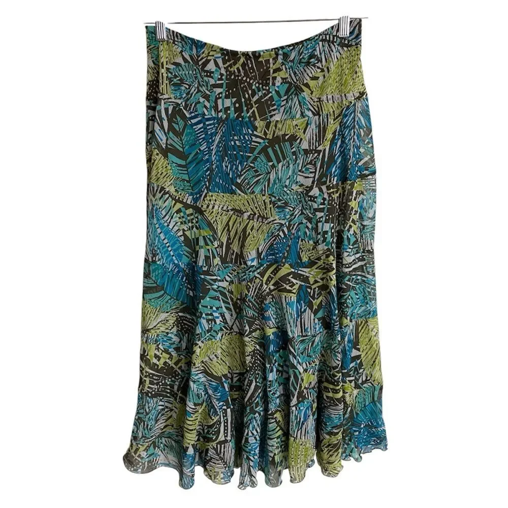 Ruby Rd Petite Maxi/Midi Skirt 10P Green Multi Floral Sheer Overlay Lined Flowy